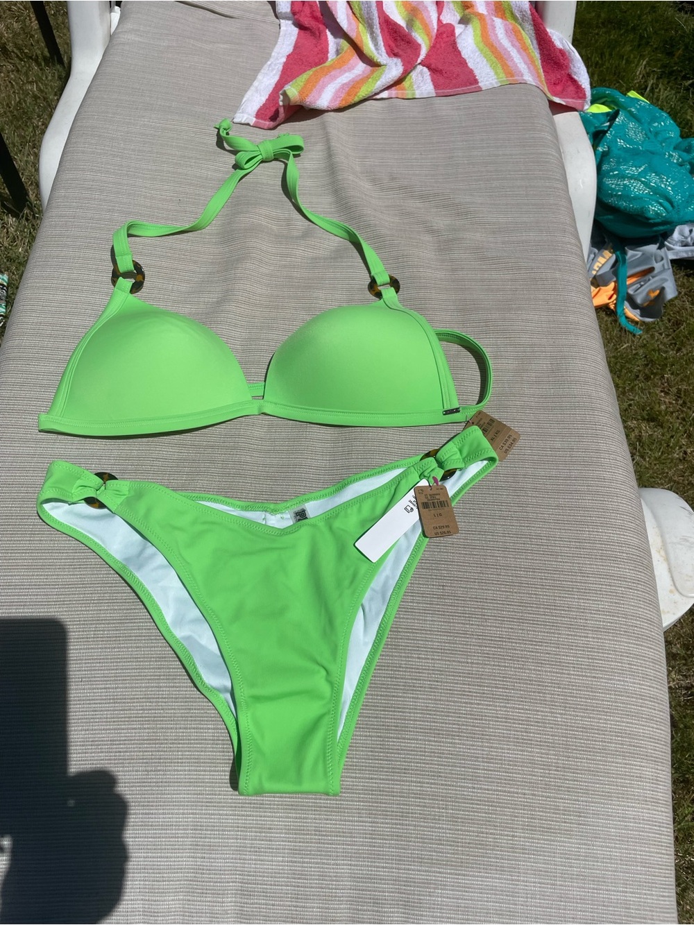 PINK Victoria's Secret Neon Green Halter Push-Up Bikini